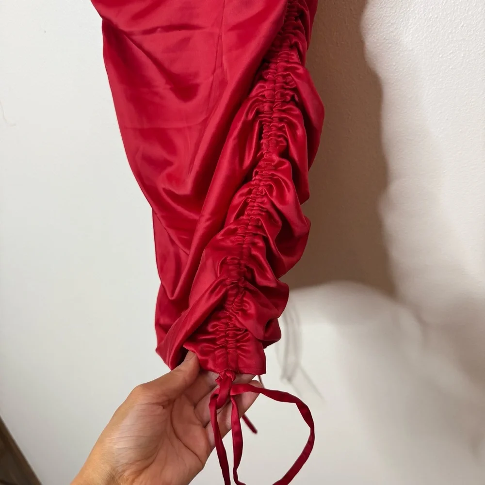 Oh Polly All For You Lace Trim Cowl Neck Satin Red Mini Dress holiday event - Picture 3 of 10